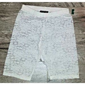 La Fée Verte Women's Racerback White Lingerie Lace Bermuda Shorts  ( M )